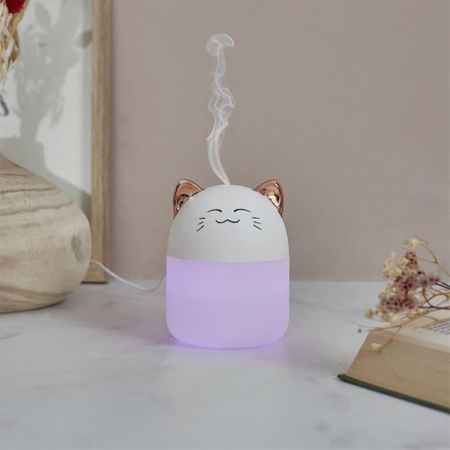 Diffuseur De Parfum D'ambiance LED En Forme De Chat Kawaii (200 Ml) Avec Couleurs Changeantes -