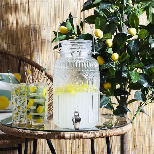 Distributeur à Boisson 4l En Verre Décor Vitraux Avec Robinet -