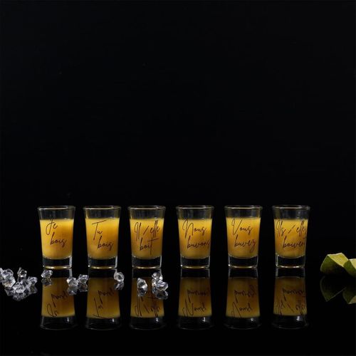 Set De 6 Verres à Shot En Verre Avec Message "conjugaison Du Verbe Boire" (45 Ml) -