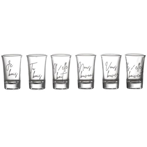 Set De 6 Verres à Shot En Verre Avec Message "conjugaison Du Verbe Boire" (45 Ml) -