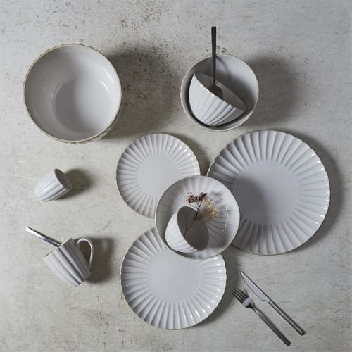 Set De 6 Assiettes Plates Beiges En Céramique (ø27cm) - Shelly