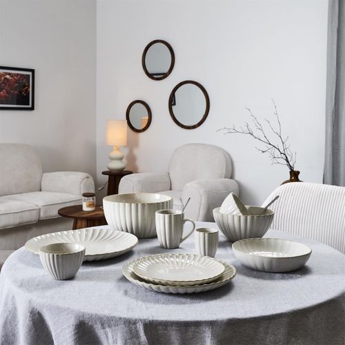 Set De 6 Assiettes Plates Beiges En Céramique (ø27cm) - Shelly