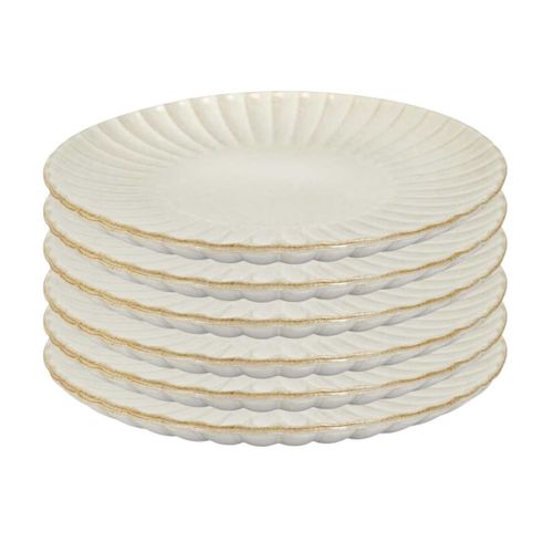 Set De 6 Assiettes Plates Beiges En Céramique (ø27cm) - Shelly