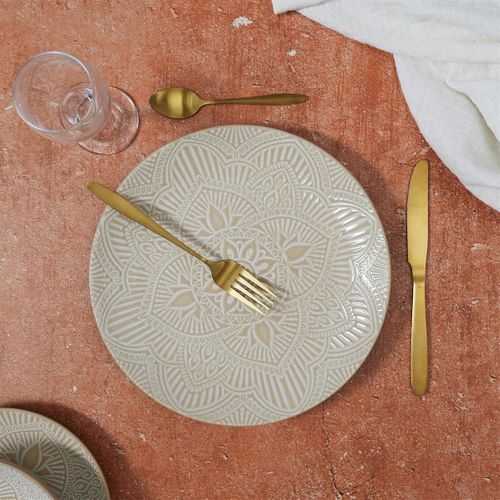 Set De 6 Assiettes Plates En Céramique Beige Motif Mandala (ø27 Cm) - Akka