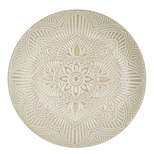 Set De 6 Assiettes Plates En Céramique Beige Motif Mandala (ø27 Cm) - Akka