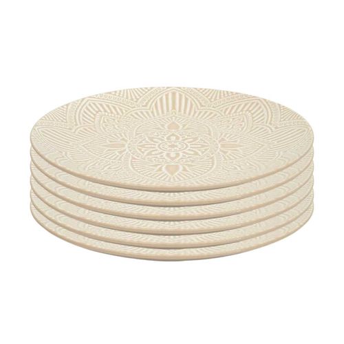 Set De 6 Assiettes Plates En Céramique Beige Motif Mandala (ø27 Cm) - Akka