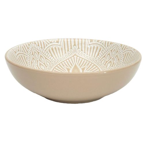 Set De 6 Assiettes Creuses En Céramique Beige Motif Mandala (ø18,5 Cm) - Akka