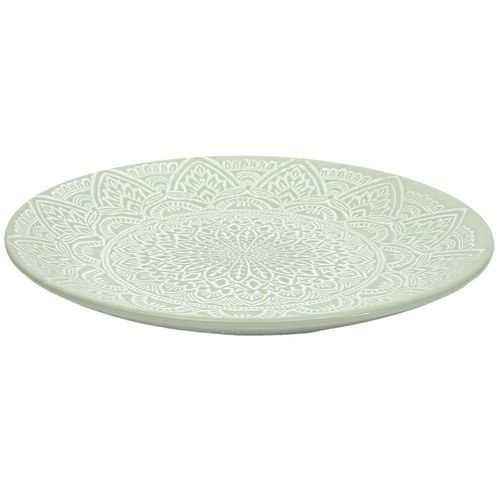 Set De 6 Assiettes Plates En Céramique Verte Motif Mandala (ø27 Cm) - Akka
