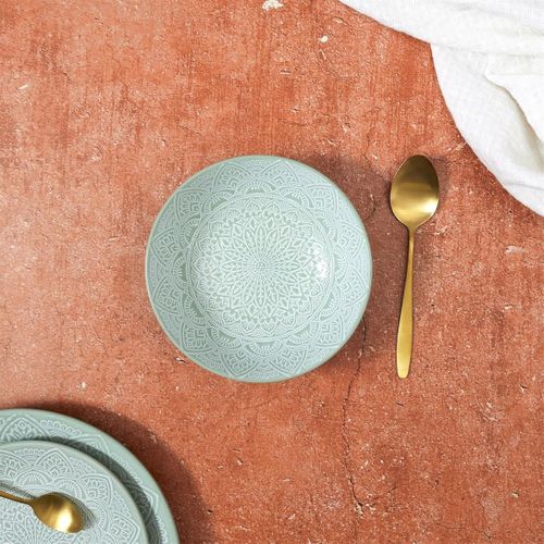 Set De 6 Assiettes Creuses En Céramique Verte Motif Mandala (ø18,5 Cm) - Akka