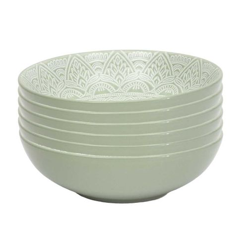 Set De 6 Assiettes Creuses En Céramique Verte Motif Mandala (ø18,5 Cm) - Akka