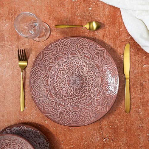 Set De 6 Assiettes Plates En Céramique Terracotta Motif Mandala (ø27 Cm) - Akka