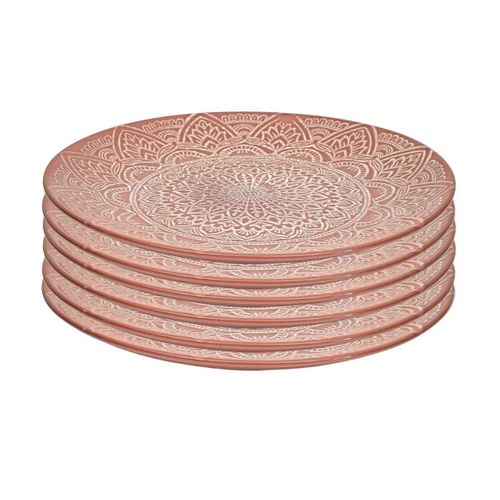 Set De 6 Assiettes Plates En Céramique Terracotta Motif Mandala (ø27 Cm) - Akka