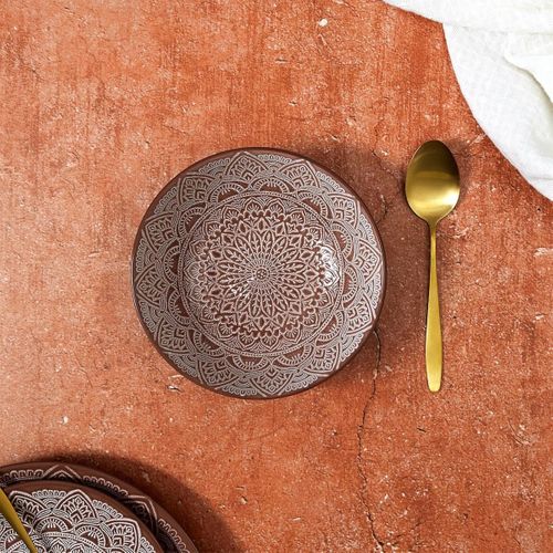 Set De 6 Assiettes Creuses En Céramique Terracotta Motif Mandala (ø18,5 Cm) - Akka