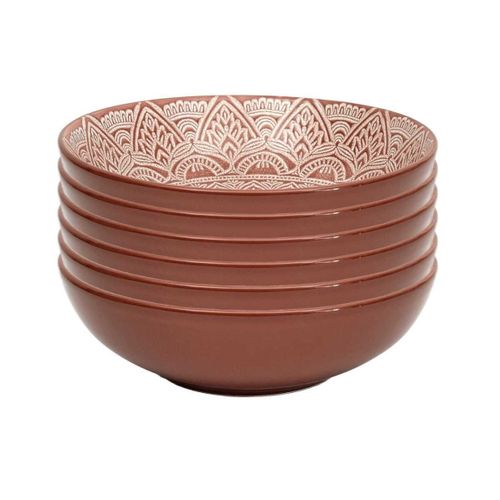 Set De 6 Assiettes Creuses En Céramique Terracotta Motif Mandala (ø18,5 Cm) - Akka