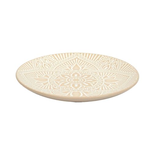 Set De 6 Assiettes à Dessert En Céramique Beige Motif Mandala (ø19,5 Cm) - Akka