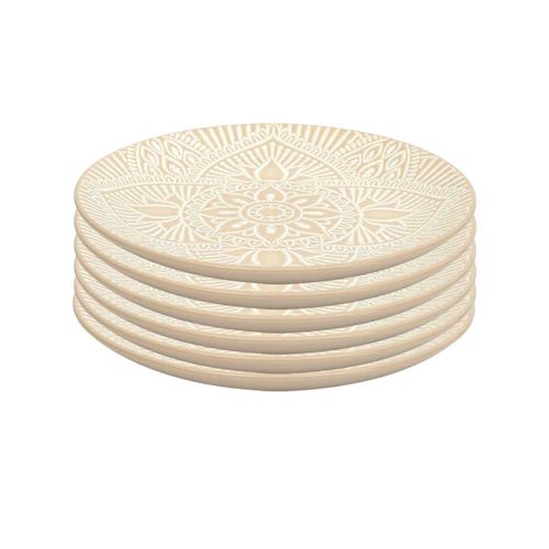 Set De 6 Assiettes à Dessert En Céramique Beige Motif Mandala (ø19,5 Cm) - Akka