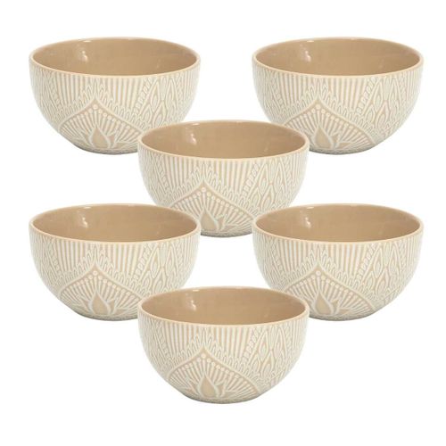 Set De 6 Bols En Céramique Beige Motif Mandala (65cl) - Akka