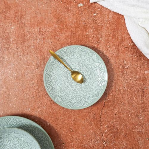 Set De 6 Assiettes à Dessert En Céramique Vert Motif Mandala (ø19,5 Cm) - Akka