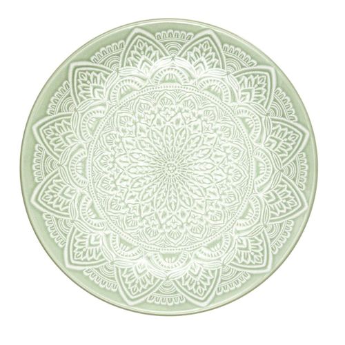 Set De 6 Assiettes à Dessert En Céramique Vert Motif Mandala (ø19,5 Cm) - Akka