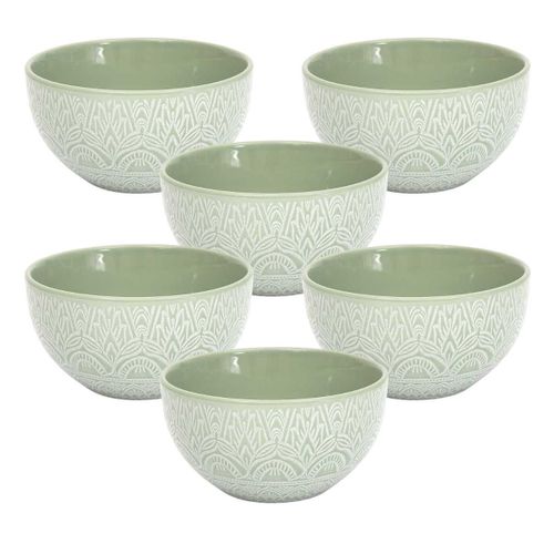Set De 6 Bols En Céramique Vert Motif Mandala (65cl) - Akka