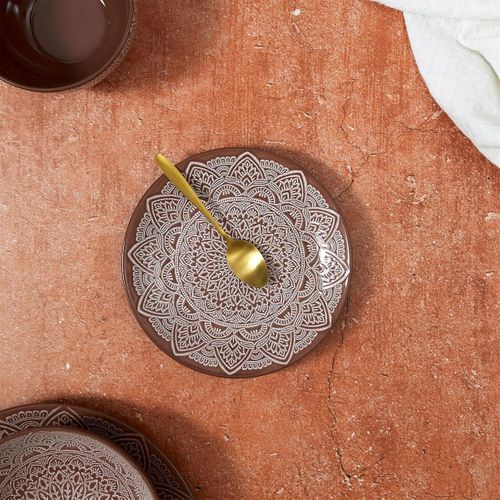 Set De 6 Assiettes à Dessert En Céramique Terracotta Motif Mandala (ø19,5 Cm) - Akka
