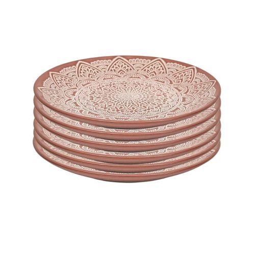 Set De 6 Assiettes à Dessert En Céramique Terracotta Motif Mandala (ø19,5 Cm) - Akka