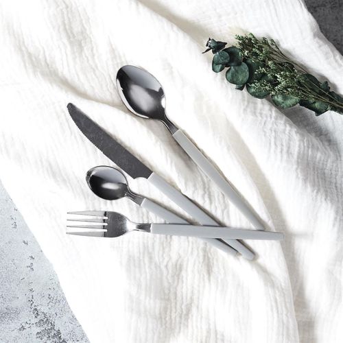 Ménagère 16 Pièces En Inox Manche Gris En Plastique -