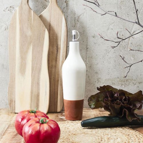 Huilier De 670 Ml En Céramique Bicolore (blanc et Terracotta) -
