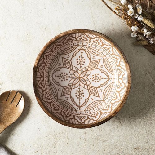 Saladier En Bois De Manguier Avec Motif Mandala Brun (ø28 cm) - Mango