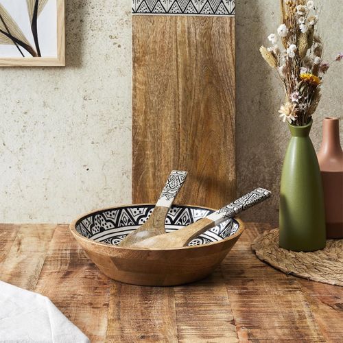 Saladier En Bois De Manguier Avec Motif Mandala Noir (ø28 cm) - Mango
