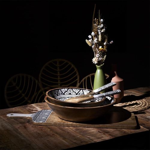Saladier En Bois De Manguier Avec Motif Mandala Noir (ø28 cm) - Mango