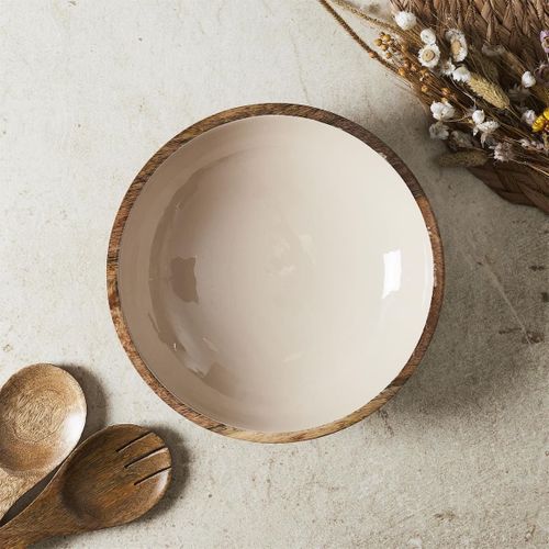 Saladier En Bois De Manguier Uni Beige (ø28 cm) - Mango
