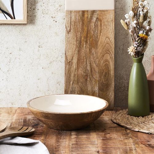 Saladier En Bois De Manguier Uni Beige (ø28 cm) - Mango