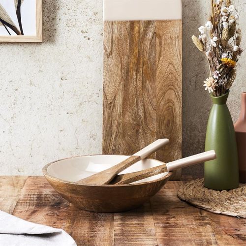 Saladier En Bois De Manguier Uni Beige (ø28 cm) - Mango