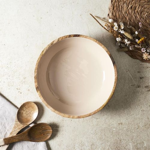Saladier En Bois De Manguier Uni Beige (ø33 cm) - Mango