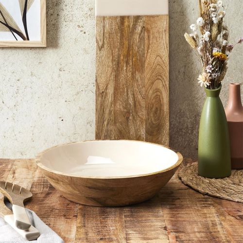 Saladier En Bois De Manguier Uni Beige (ø33 cm) - Mango