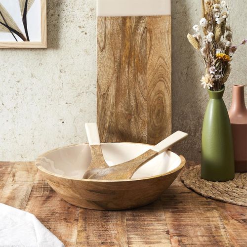 Saladier En Bois De Manguier Uni Beige (ø33 cm) - Mango