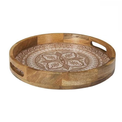 Plateau Rond En Bois De Manguier Avec Motif Mandala Brun (ø35cm) - Mango