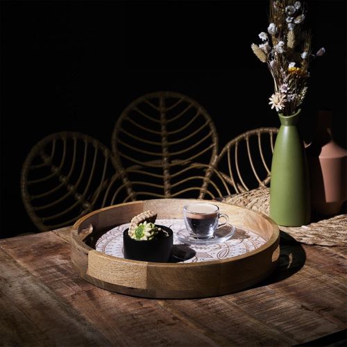 Plateau Rond En Bois De Manguier Avec Motif Mandala Brun (ø35cm) - Mango