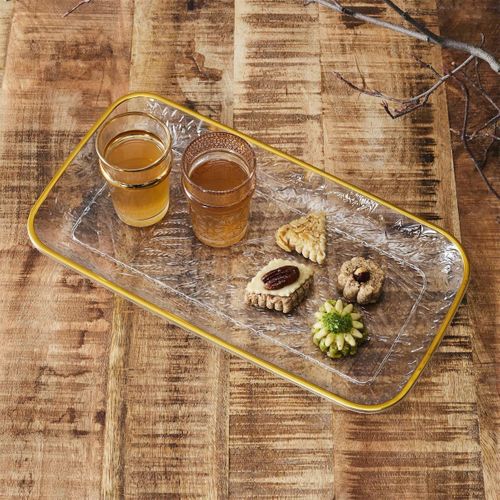 Set De 2 Plats De Service En Plastique Transparent Motif Feuilles Avec Contour Doré (l34 cm) -