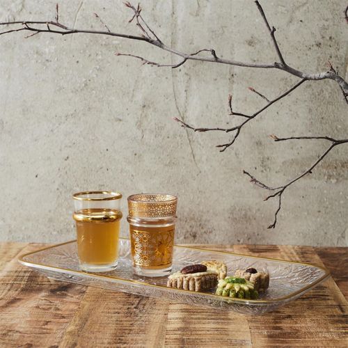 Set De 2 Plats De Service En Plastique Transparent Motif Feuilles Avec Contour Doré (l34 cm) -