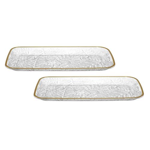 Set De 2 Plats De Service En Plastique Transparent Motif Feuilles Avec Contour Doré (l34 cm) -