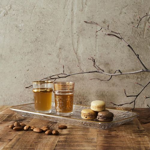 Set De 2 Plats De Service En Plastique Transparent Motif Feuilles Avec Contour Doré (l34 cm) -