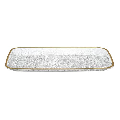 Set De 2 Plats De Service En Plastique Transparent Motif Feuilles Avec Contour Doré (l34 cm) -