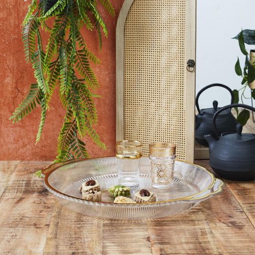 Set De 2 Plats Rond En Plastique Transparent Texturé Avec Contour Doré (l38,5 cm) -