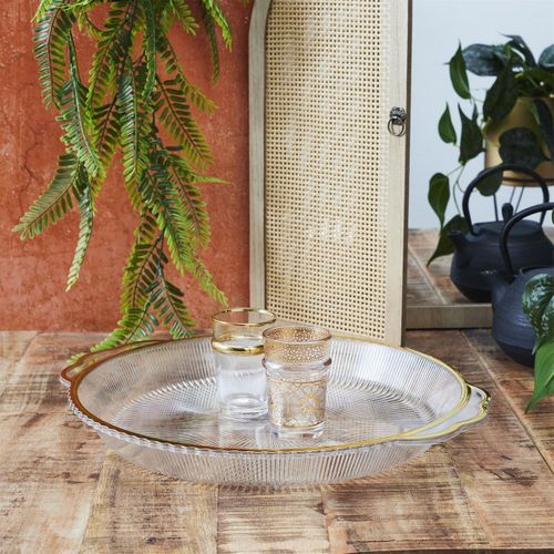 Set De 2 Plats Rond En Plastique Transparent Texturé Avec Contour Doré (l38,5 cm) -