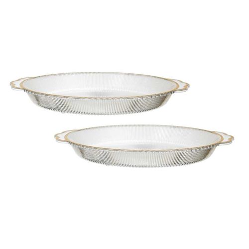 Set De 2 Plats Rond En Plastique Transparent Texturé Avec Contour Doré (l38,5 cm) -