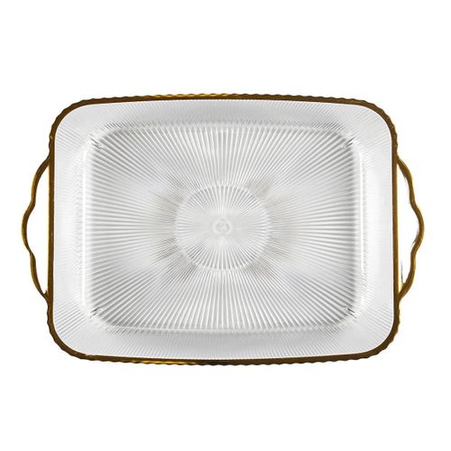 Set De 2 Plats Rectangulaire En Plastique Transparent Texturé Avec Contour Doré (l41 cm) -