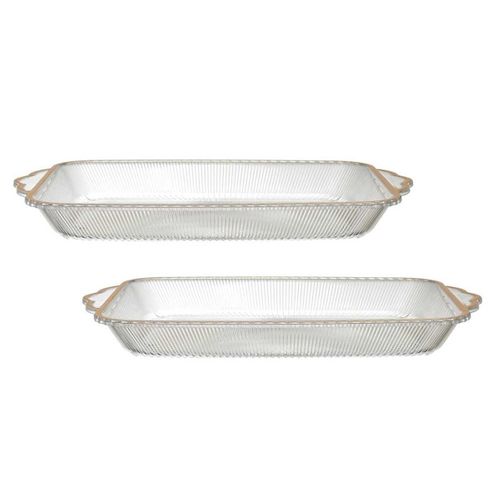 Set De 2 Plats Rectangulaire En Plastique Transparent Texturé Avec Contour Doré (l41 cm) -