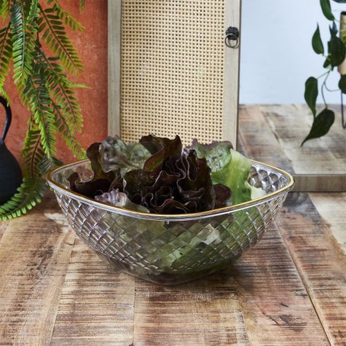 Set De 2 Saladiers En Plastique Transparent En Nid D'abeille Avec Contour Doré (300cl) -